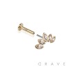 14K GOLD THREADLESS (PUSH IN) PUSH IN FIVE MARQUISE GEM CLUSTER CZ TOP LABRET SET